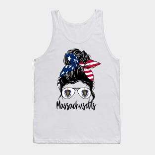 Massachusetts girl Messy bun , American Girl , Massachusetts Flag Tank Top